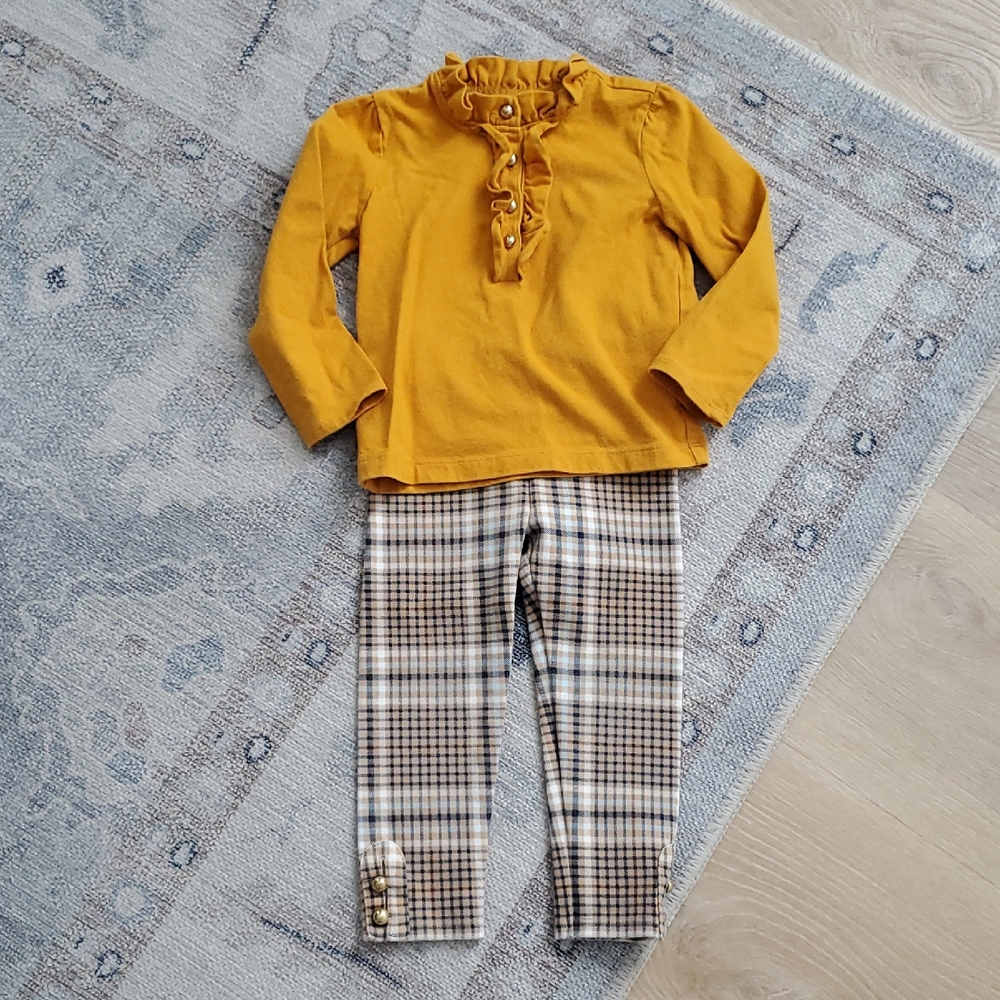 Janie and Jack Toddler Girls 2 Piece Long Sleeve Shirt And Plaid Pants Sz2T